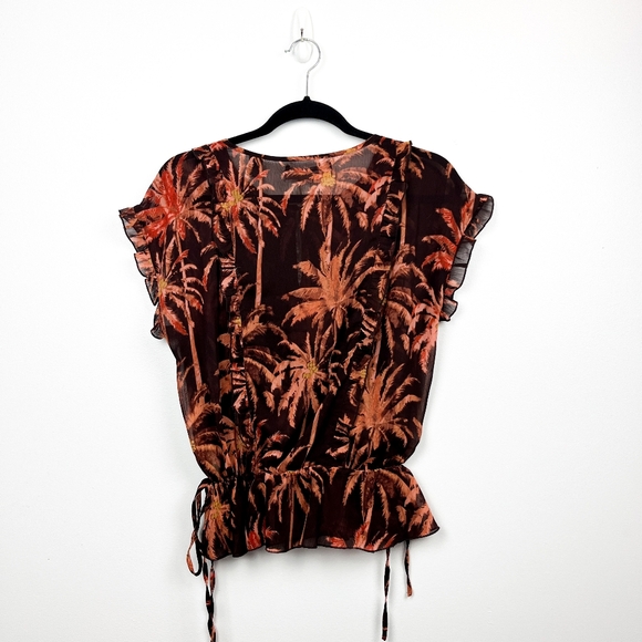 NWT Scotch & Soda Brown Palm Tree Patterned Sheer Blouse - Picture 11 of 13